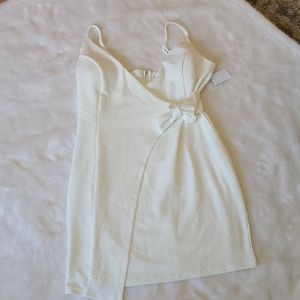 White dress, slip built in, side tie